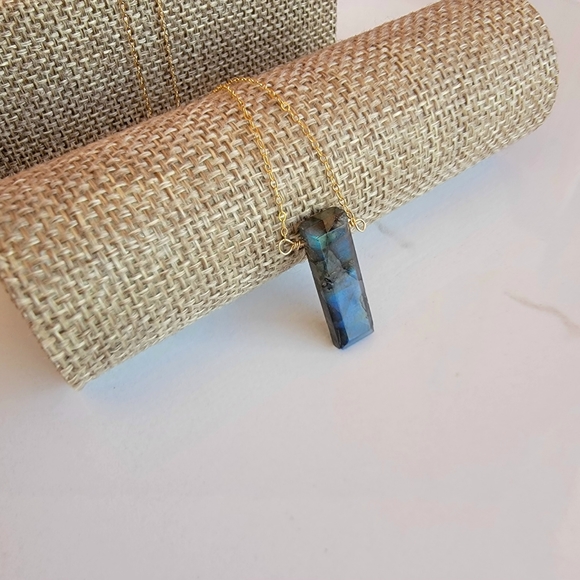 Labradorite Necklace Minimalist Crystal Gemstone Bar - Picture 5 of 7